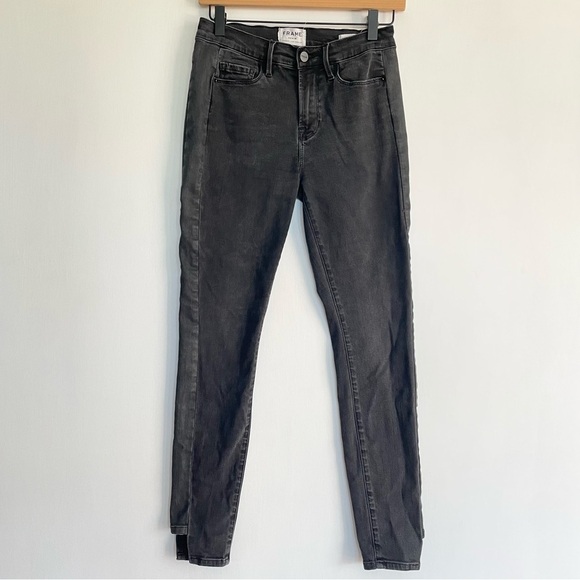 Frame Le Skinny de Jeanne Tuxedo Stripe Black Jeans Side Step Crop Pants Size 28 - Picture 4 of 12